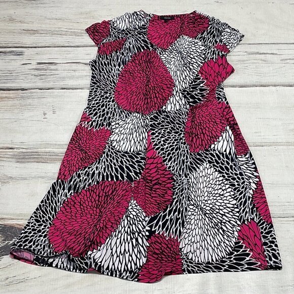 Alfani Dress Big Floral Print Pink White V-Neck Midi Size Large L - Picture 10 of 16